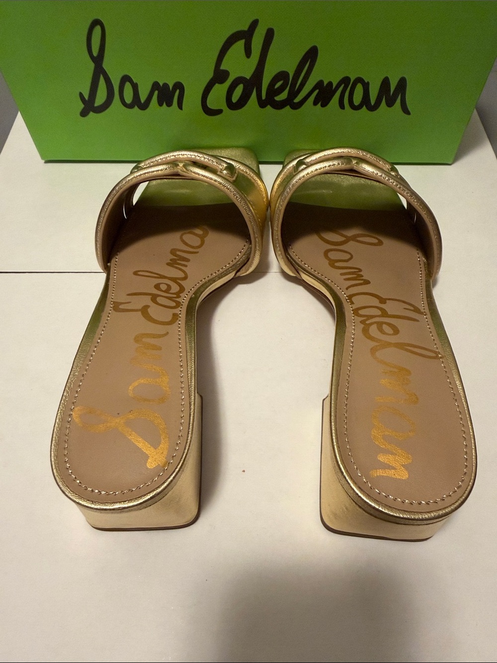 Sam Edelman Leather Gold Metallic Heeled Slide - Picture 4 of 5